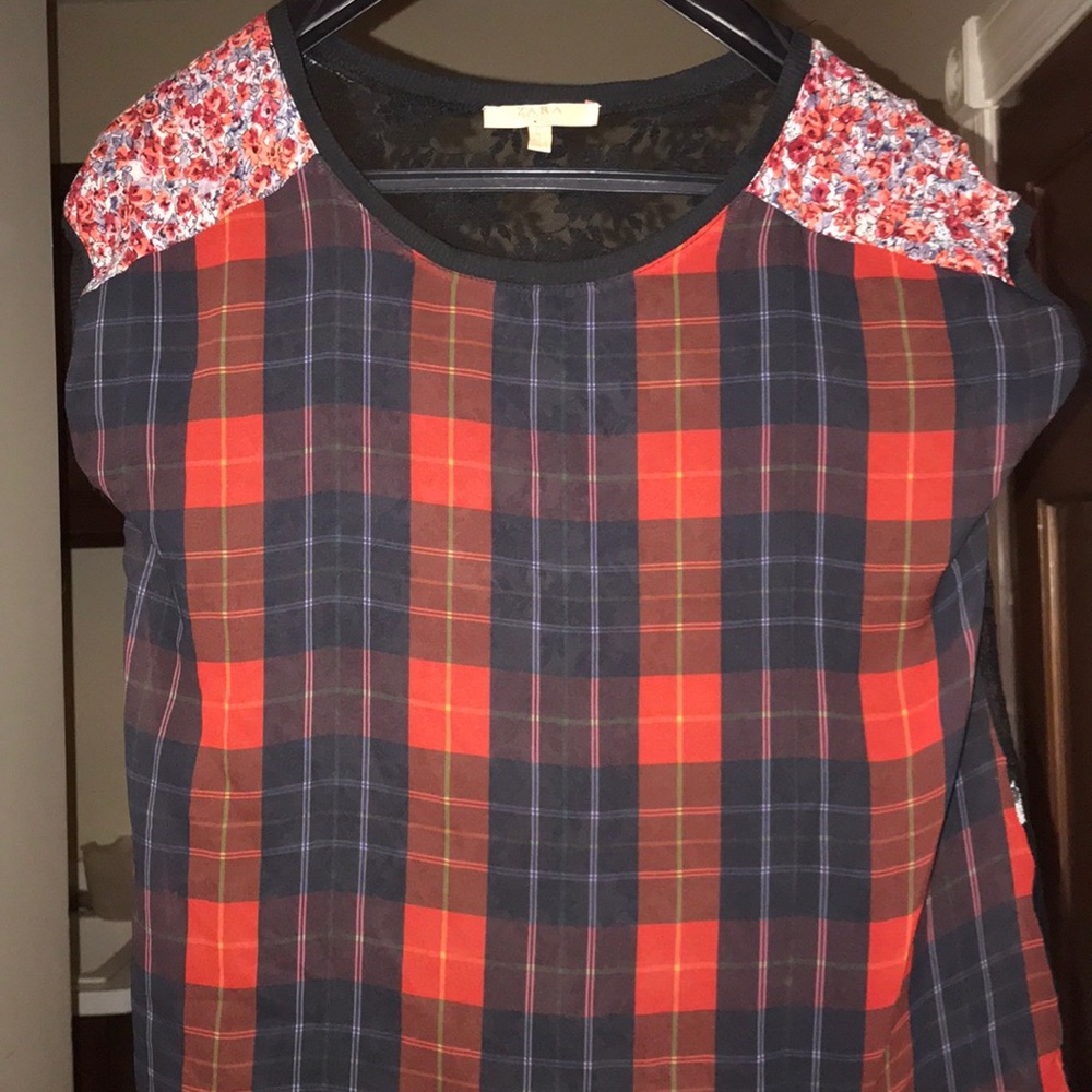 sheer cap sleeve multi print shirt